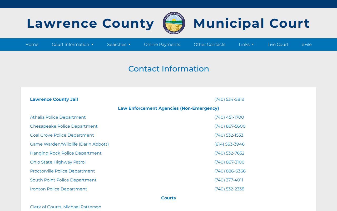 Chesapeake and Lawrence County court records source showing Municipal Court contacts