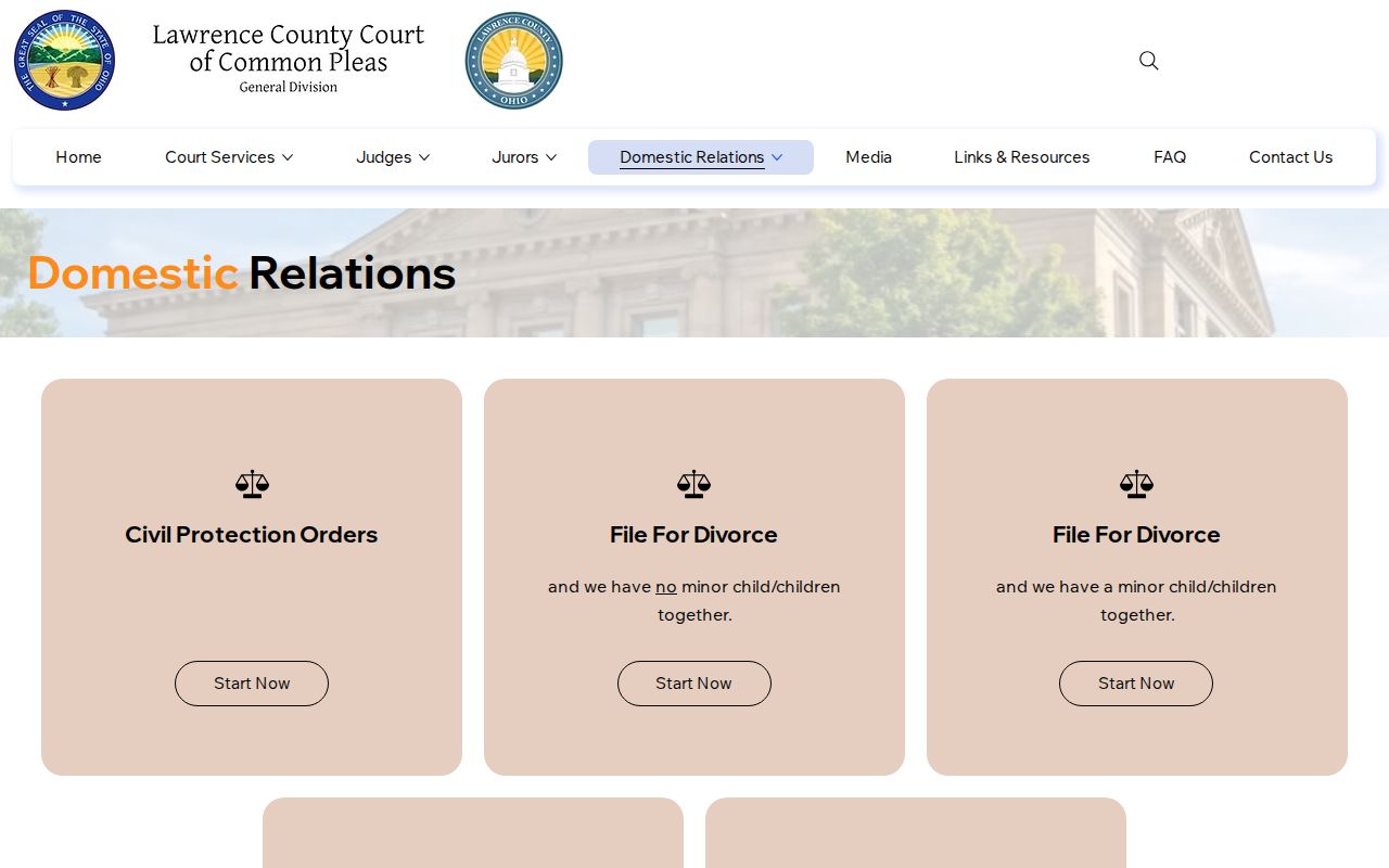 Lawrence County civil court docket Domestic Relations court information