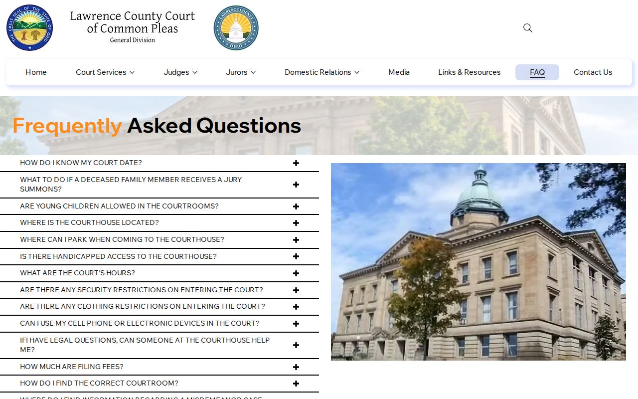 Lawrence County court schedule Common Pleas information source