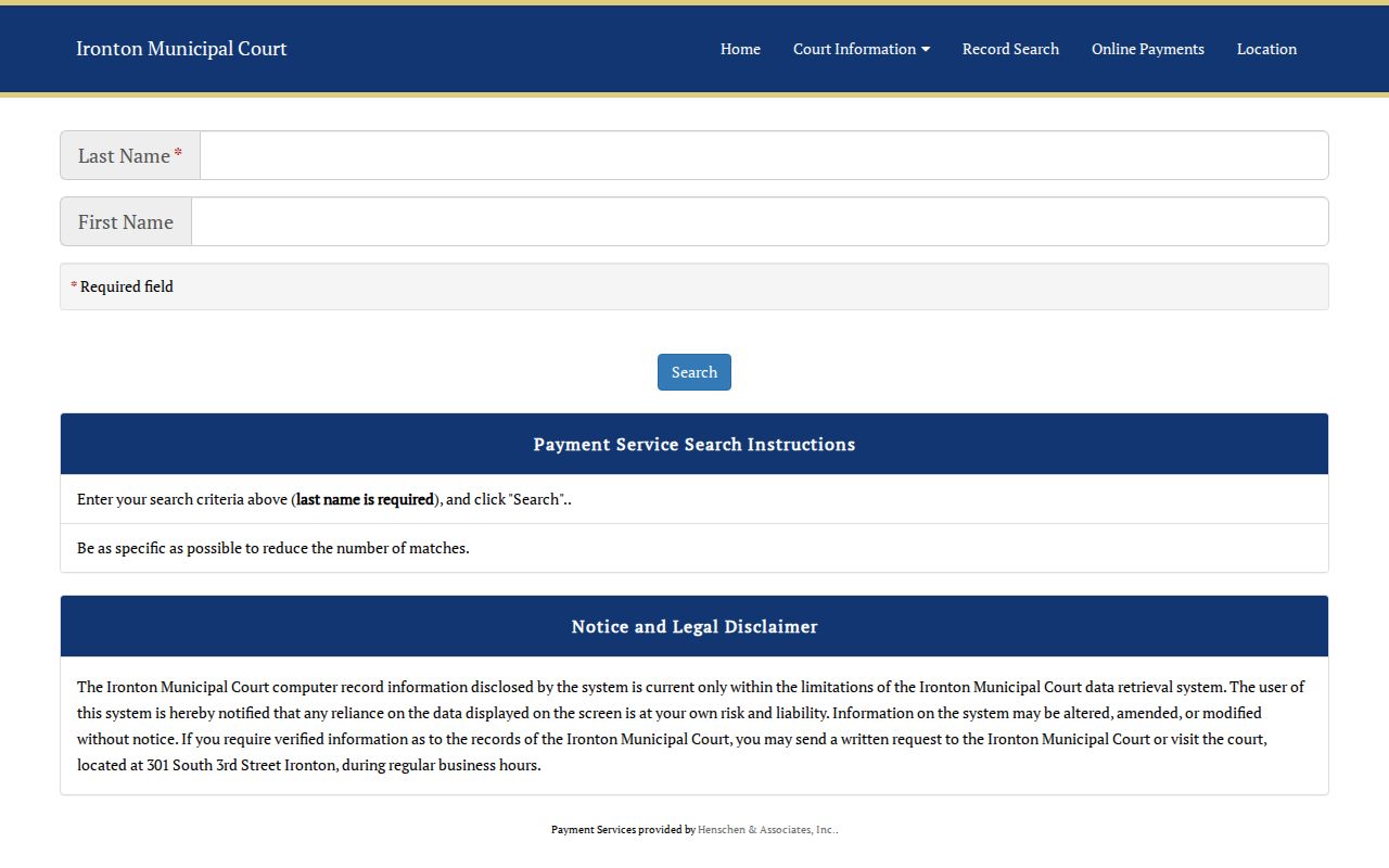 Lawrence County court schedule payment search screen
