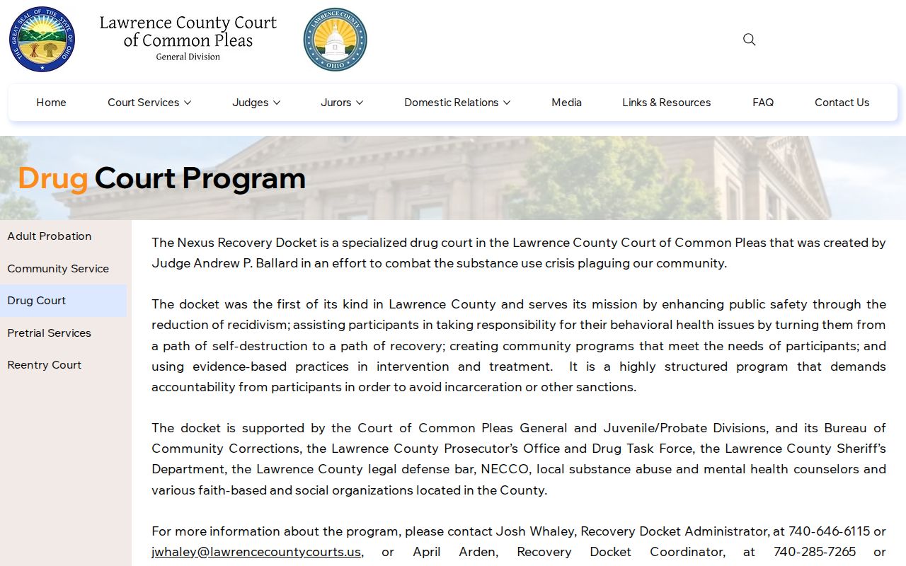 Lawrence County criminal docket Nexus Recovery Docket program