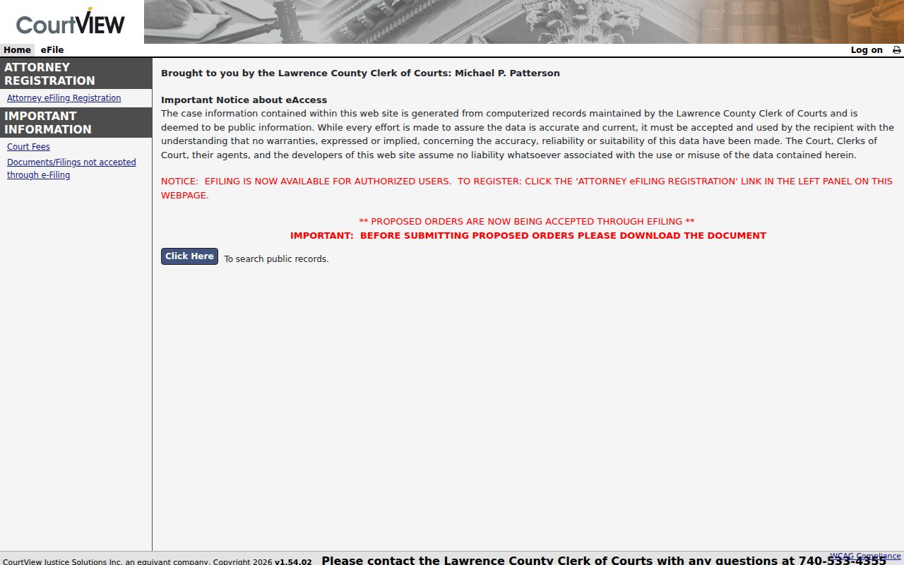 Lawrence County court docket Clerk eServices public search acknowledgment