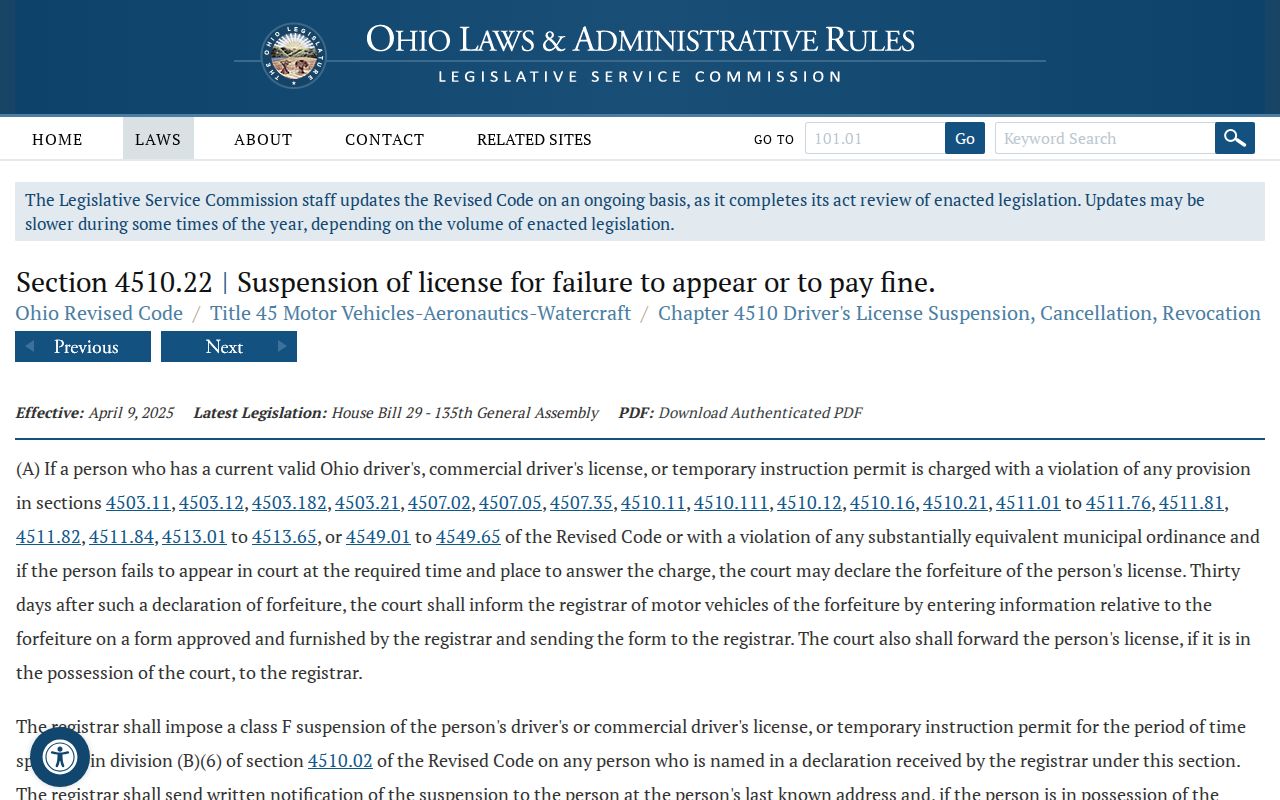 Lawrence County traffic court failure to appear law source