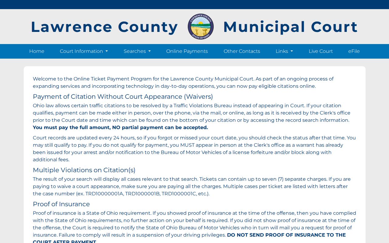 Lawrence County traffic court payment source